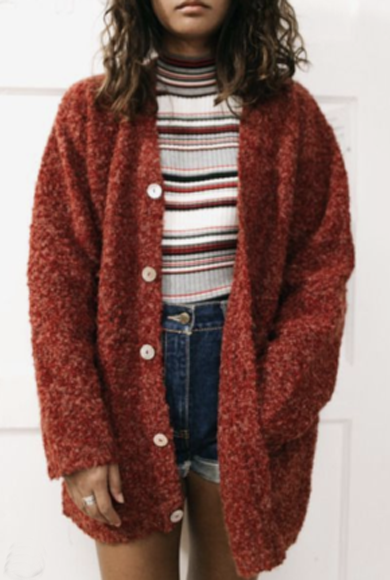 Button Long Fur Cardigan