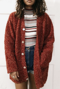 Button Long Fur Cardigan