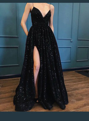 JENITA glitter split prom dress