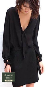Sexy Deep V-neck Flare Dress