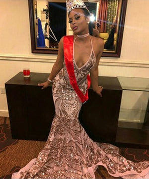 CLARA sequin backless prom dress