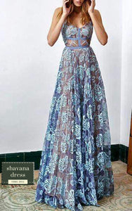 blue  floral maxi dress