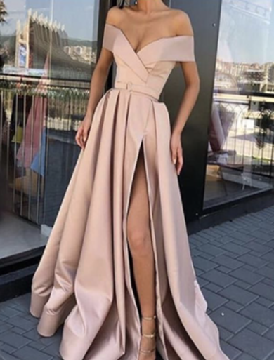 MARLENE off shoulder satin dress