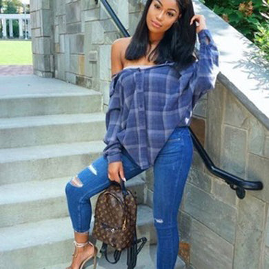 long sleeve crop plaid shirt