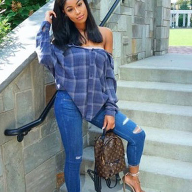 long sleeve crop plaid shirt