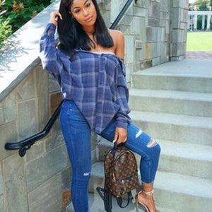 long sleeve crop plaid shirt