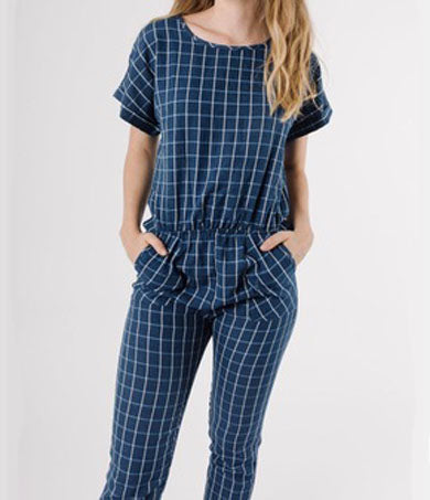 JENNIE denim plaid jumpsuit