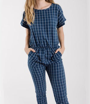 JENNIE denim plaid jumpsuit