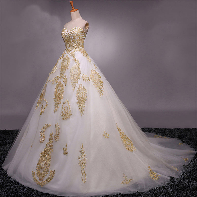White and Gold Long Prom Dresses
