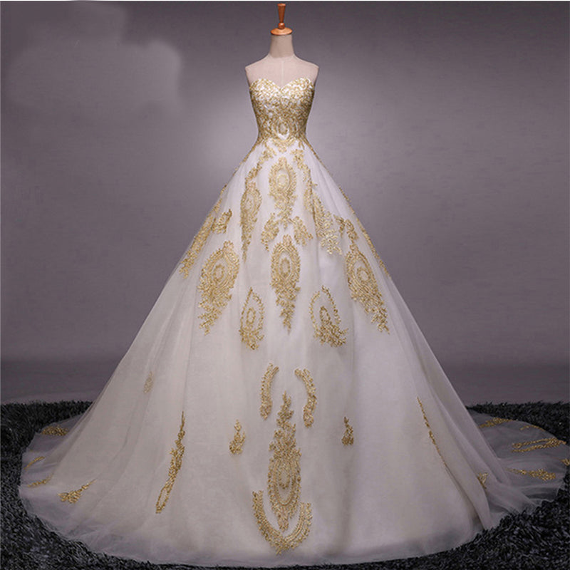 White and Gold Long Prom Dresses