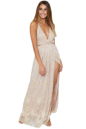 LARA glitter slit maxi dress