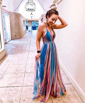 CHRISTI rainbow stripe long dress
