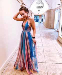 CHRISTI rainbow stripe long dress