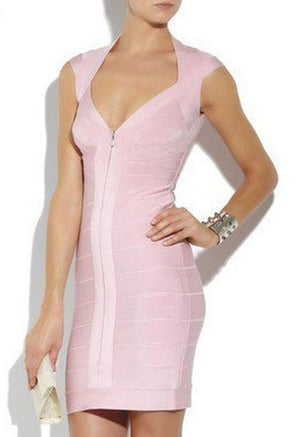 Front Zipper V-neck Dress